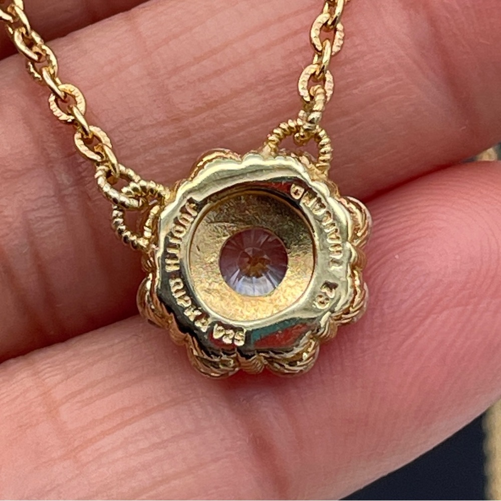 Judith Ripka CZ Flower Pendant Necklace 18K Gold Clad 925 CZ Cluster 18” to 20” - Picture 5 of 7